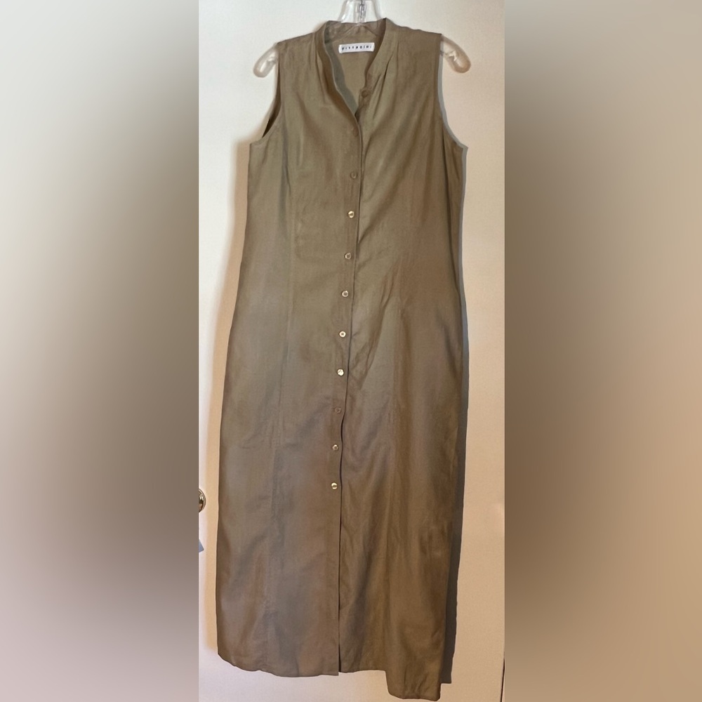 Vittadini long linen khaki safari dress size M